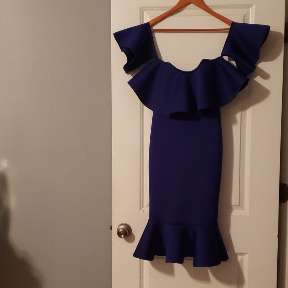 Royal blue midi length scuba material dress